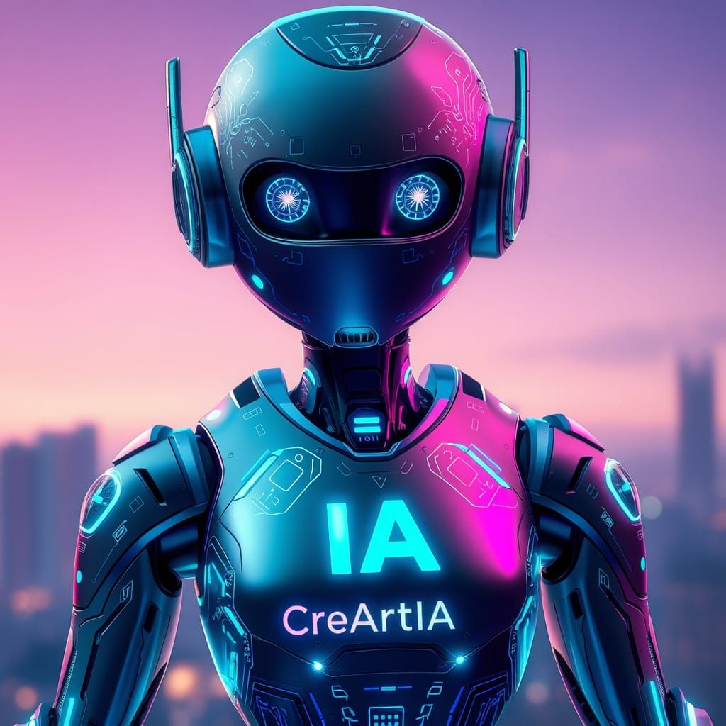 Cyberpunk AI Assistant in Electric Blue and Purple