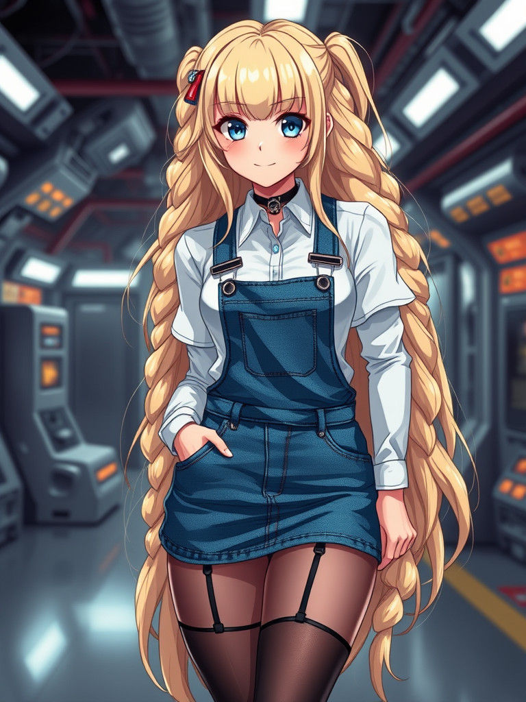 Anime Cyborg Girl Courting Viewer in Spaceport