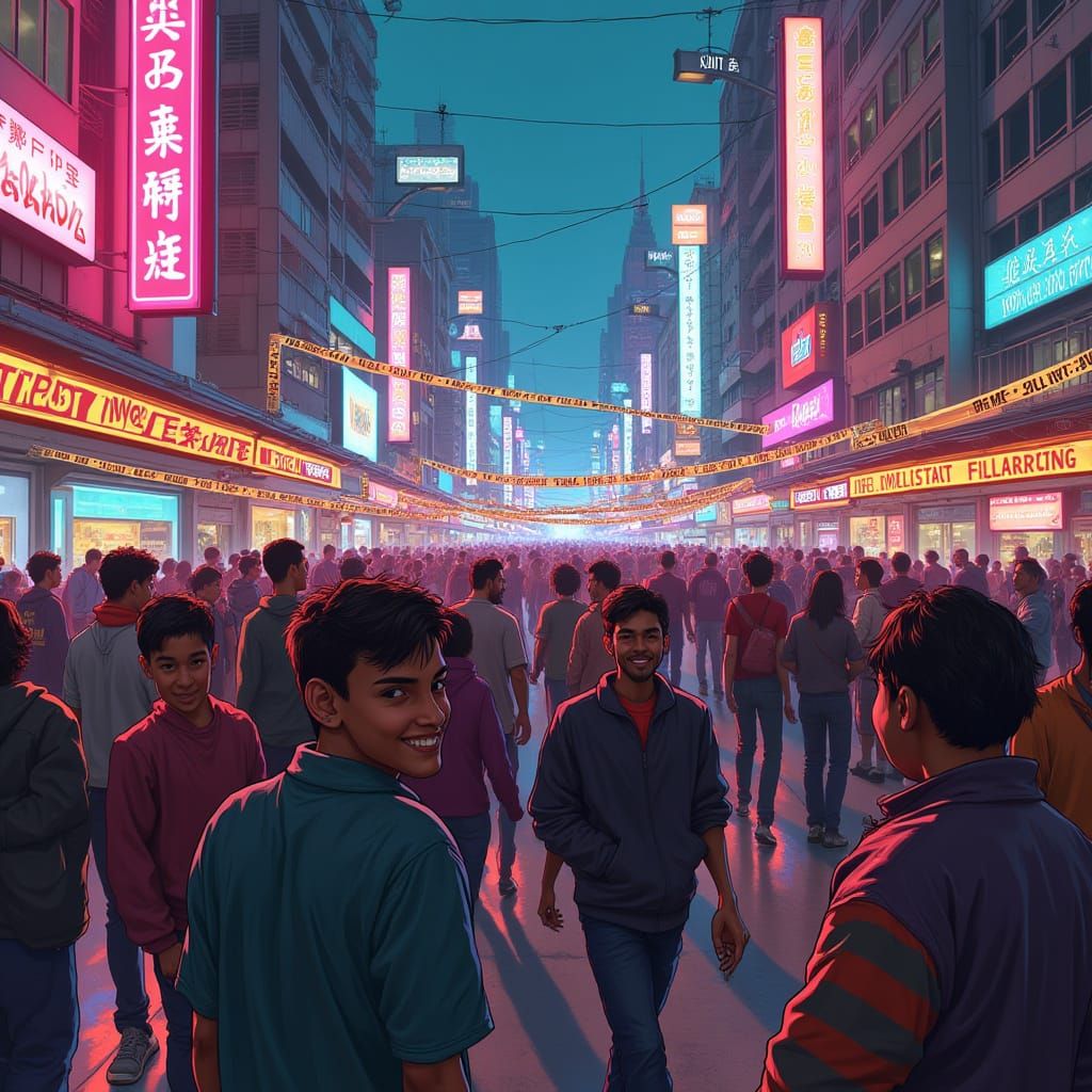 Futuristic City of Joy Amidst Gritty Neon