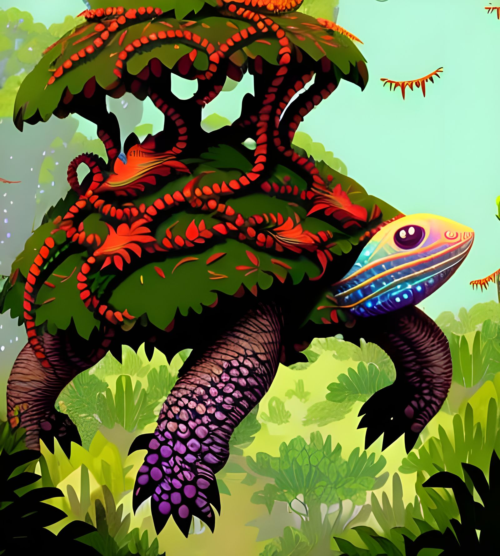 Flying Turtle Jungle: Vintage Storybook Illustration