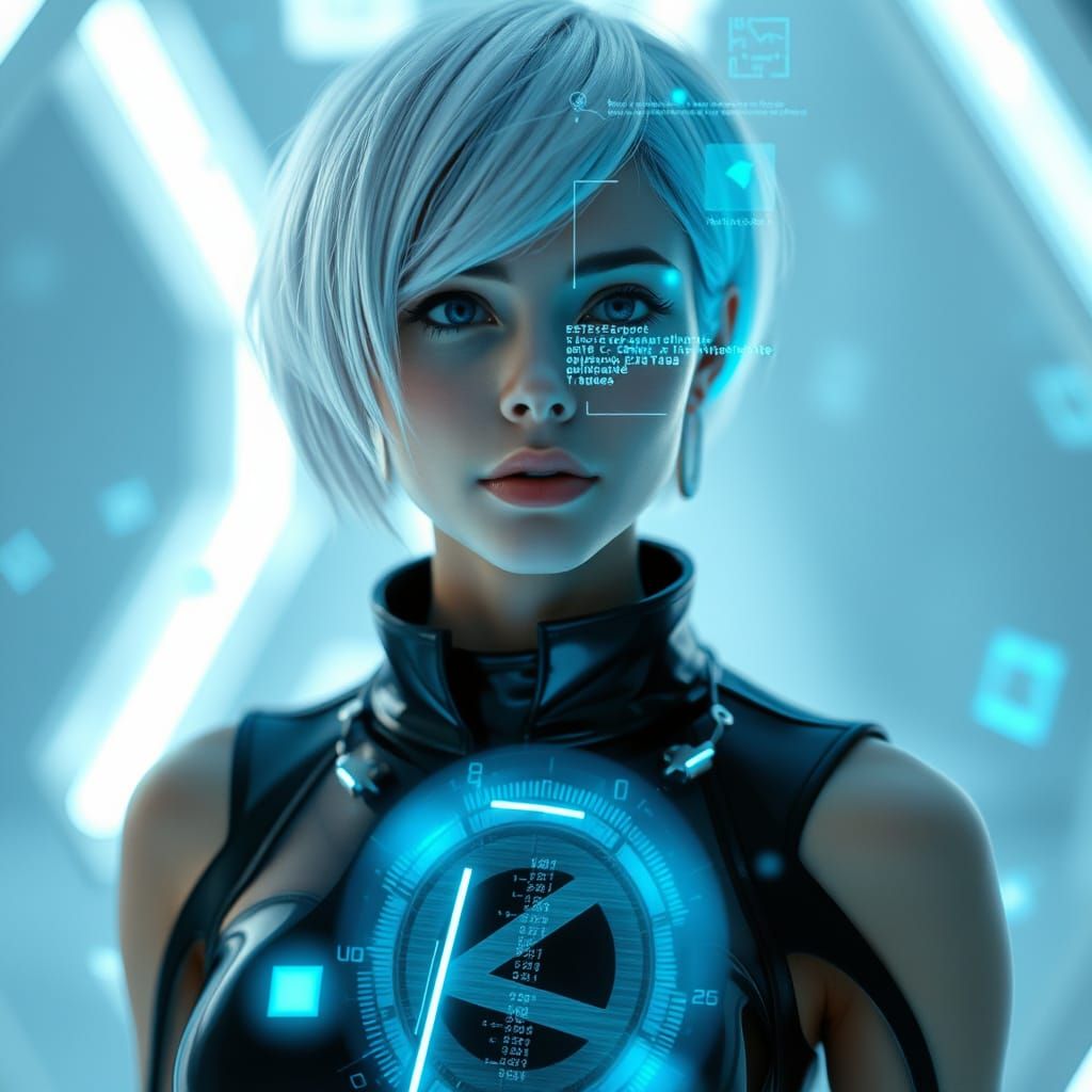 Futuristic Woman in Digital Space, Cyberpunk Style