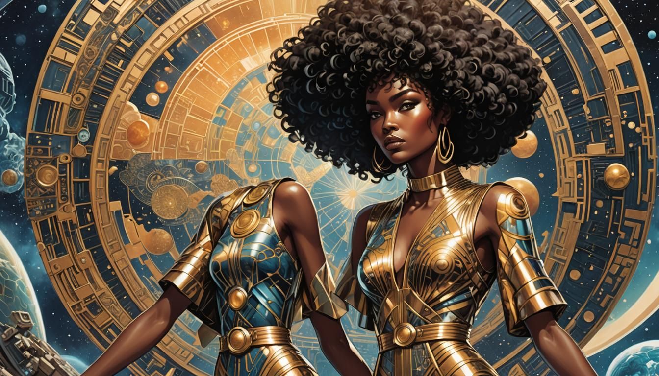 Fashion Girl Presents Cosmic Sci-Fi Comic in Art Deco Style