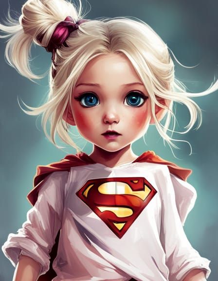 Chibi Supergirl in Street Clothes, Digital Art