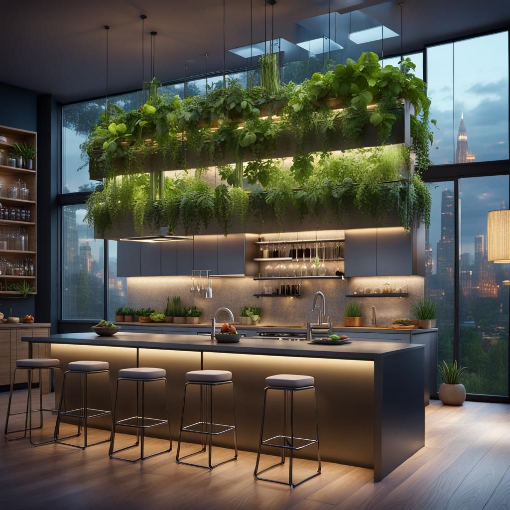 Hyperrealistic Herb Garden in Modern Kitchen, Unreal Engine