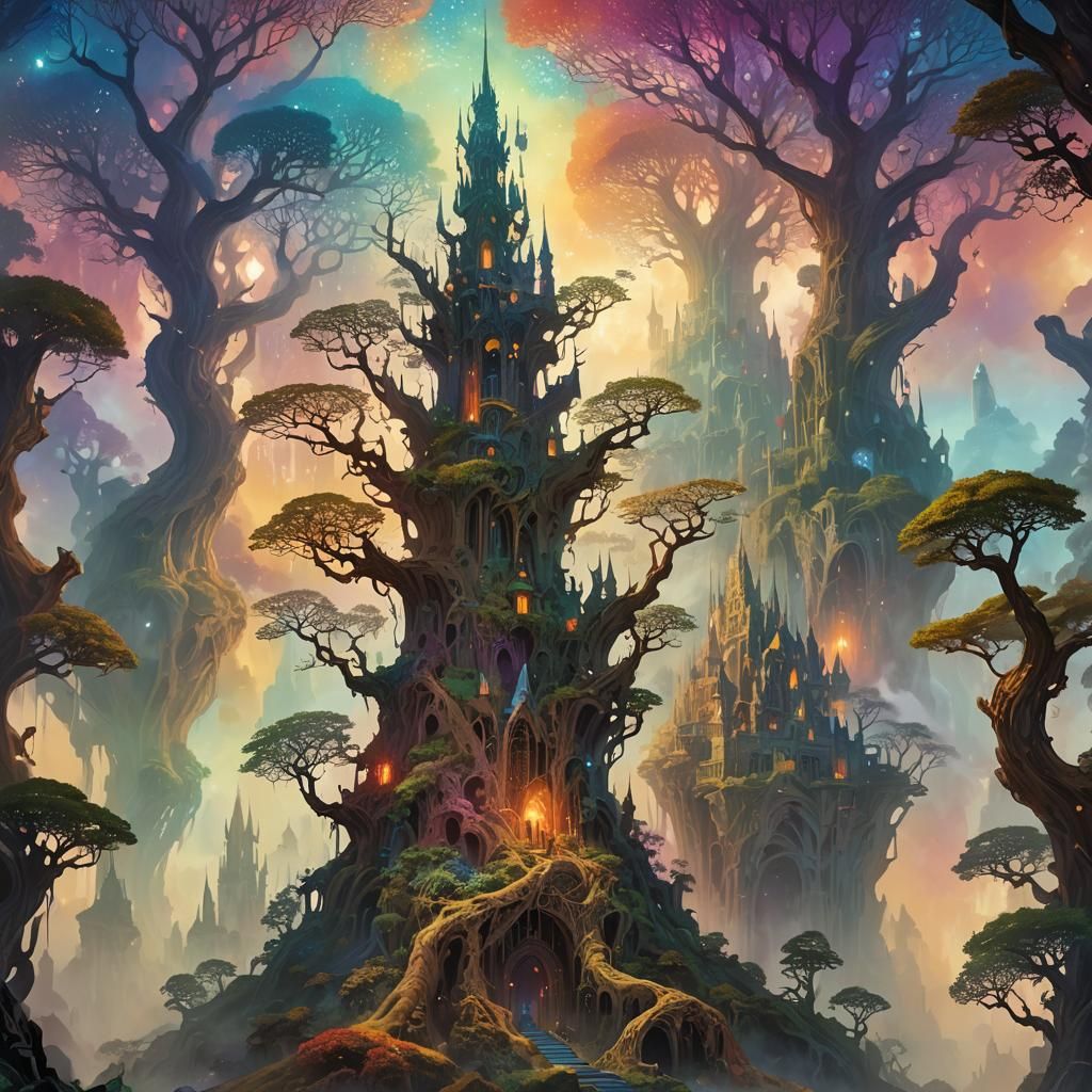 Naamah Kingdom: Majestic Spires in Iridescent Mist