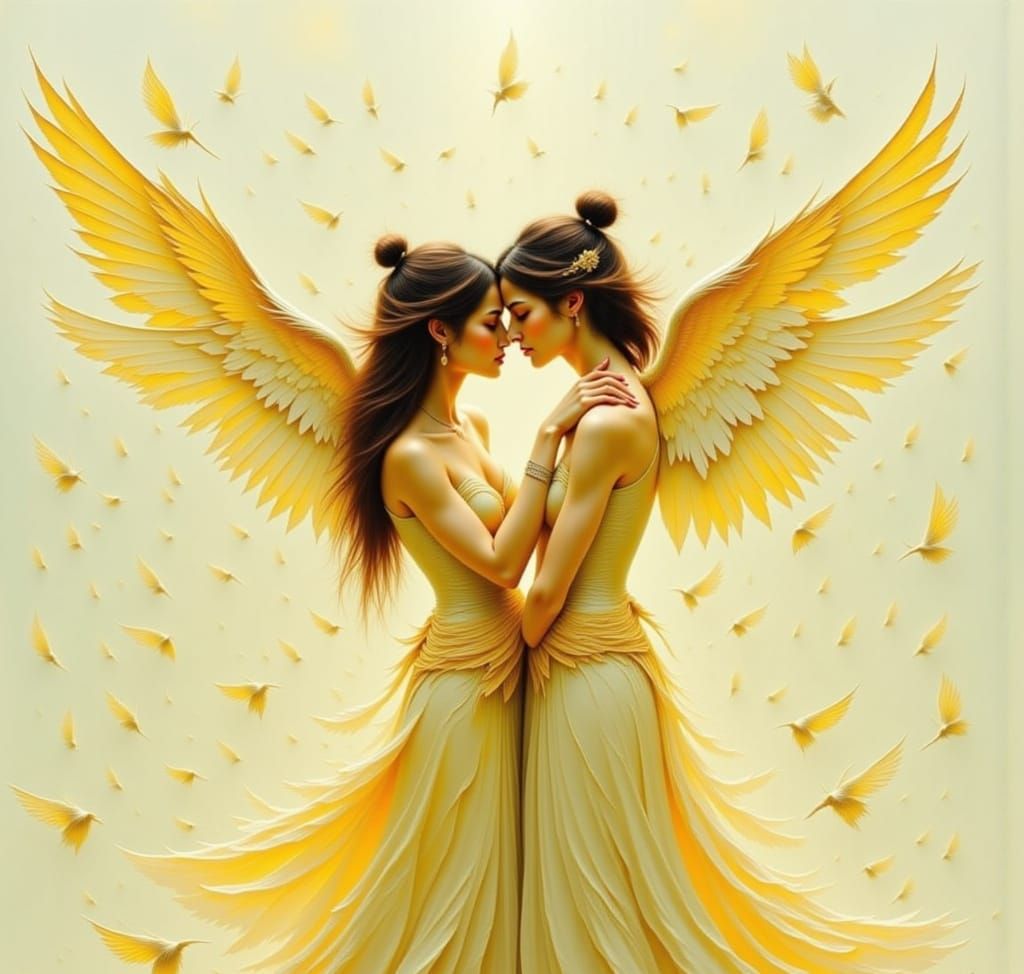 Serene Angelic Couple Embrace in Dreamy Watercolor