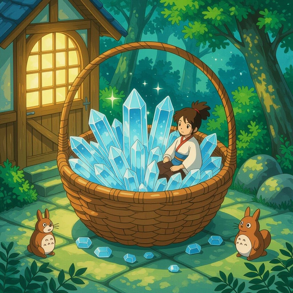 Magic Crystal Basket in Studio Ghibli Style