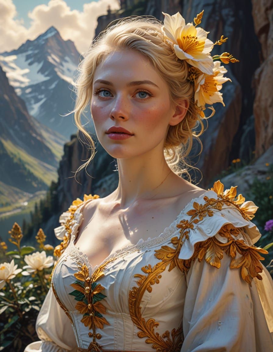 Albino Swiss Maiden Yodeling in the Alps