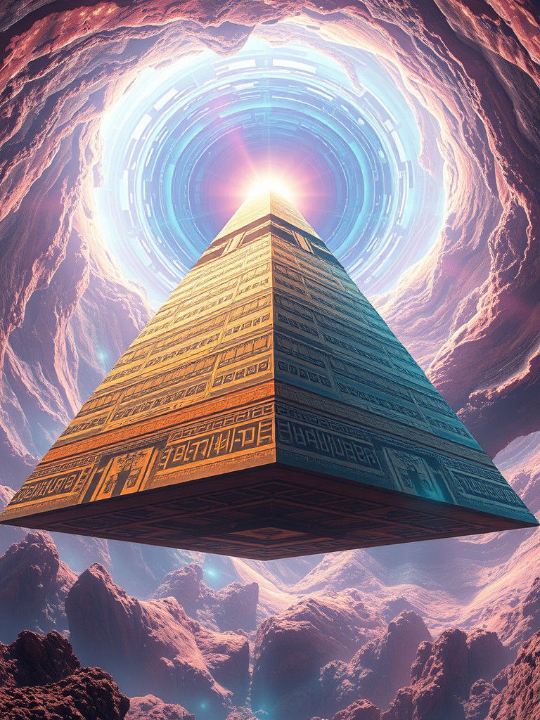 Majestic Pyramid in Iridescent Dimensions, Hyperrealistic De...