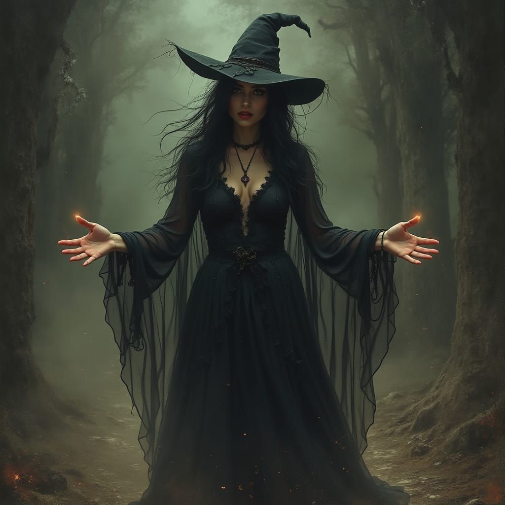 Eerie Spellcasting Scene in Dark Fantasy Style