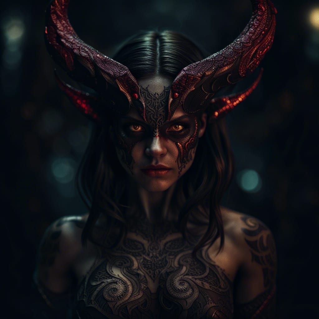 Hyperrealistic Demon Girl in Sharp Focus