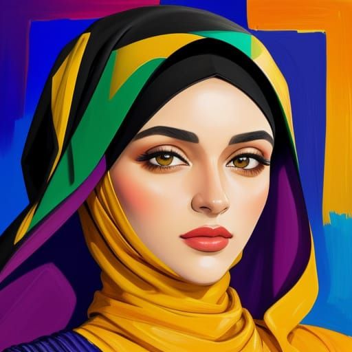 Fauvist Portrait of Woman in Hijab and Niqab