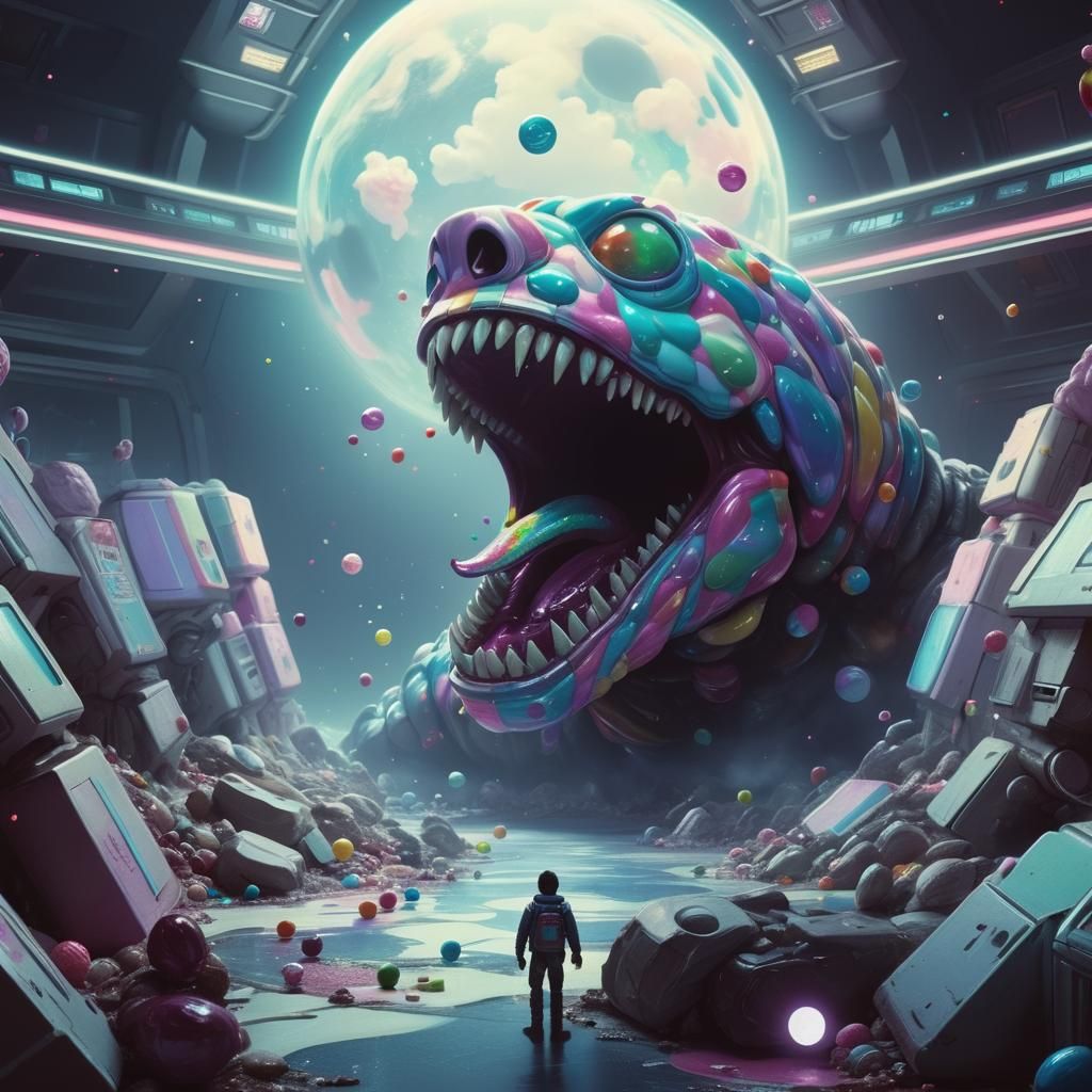 Candy-Style Sci-Fi Scene: Hyperrealistic Digital Illustratio...