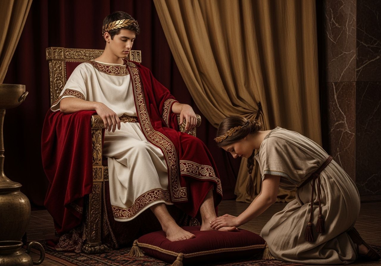 Young Roman Emperor with Kneeling Servant