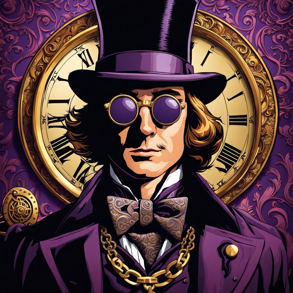 Steampunk Willy Wonka Portrait in Plum and Gold