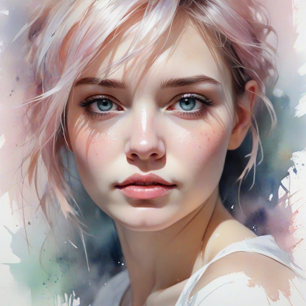 Expressive Watercolour Portrait of Woman in Ethereal Hues