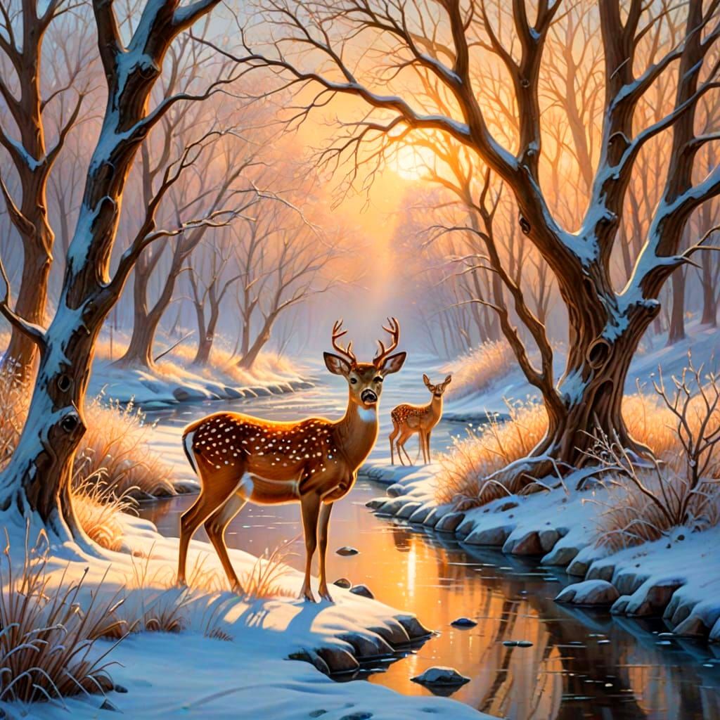 Winter Wonderland: Deer in Glistening Landscape