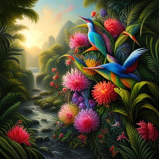 Victorian Bouquet with Exotic Flowers in Fantasy Art