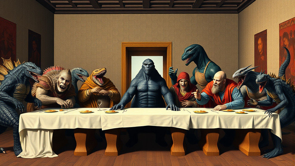 Kaiju Last Supper Parody in Glasgow Style