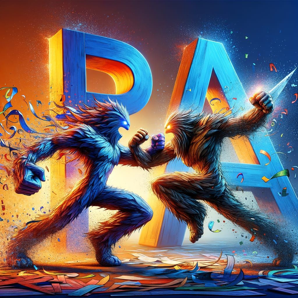 Letters 'P' and 'A' Duel: Hyperrealistic Conceptual Art