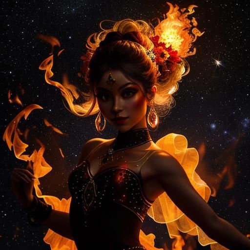 Miniature Flame Dancer on a Matchstick in the Night