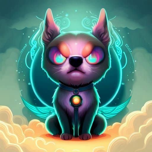 Dog with Halo in Vibrant Digital Art Style