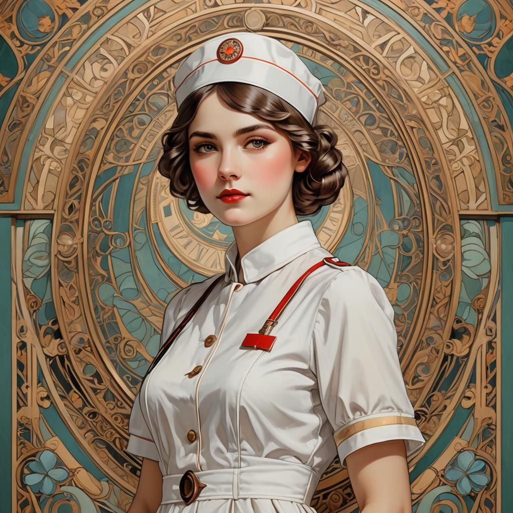1920s Nurse in Art Nouveau Style