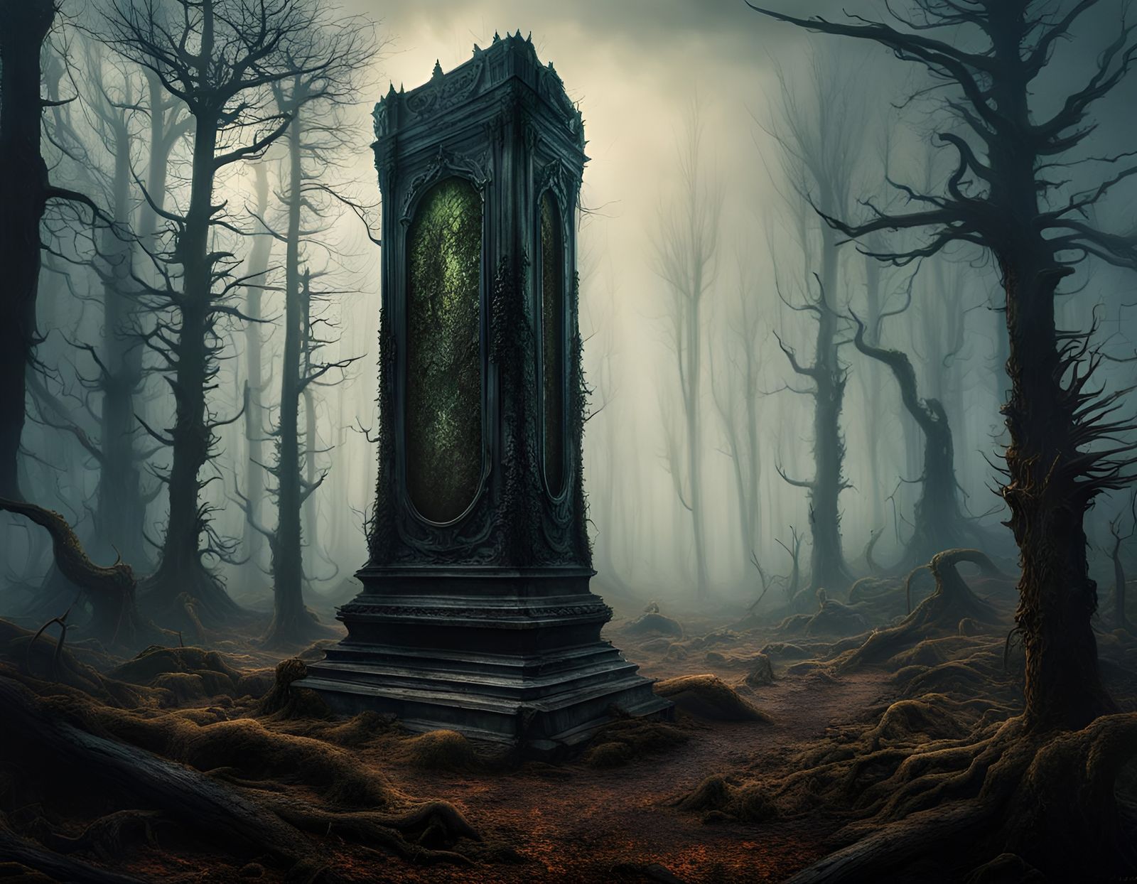 Eerie Monolith Altar in Dead Forest