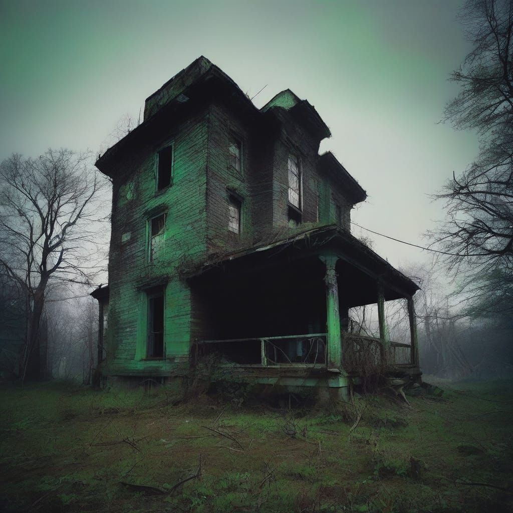 Dark Surrealist Landscape with Abandoned Houses