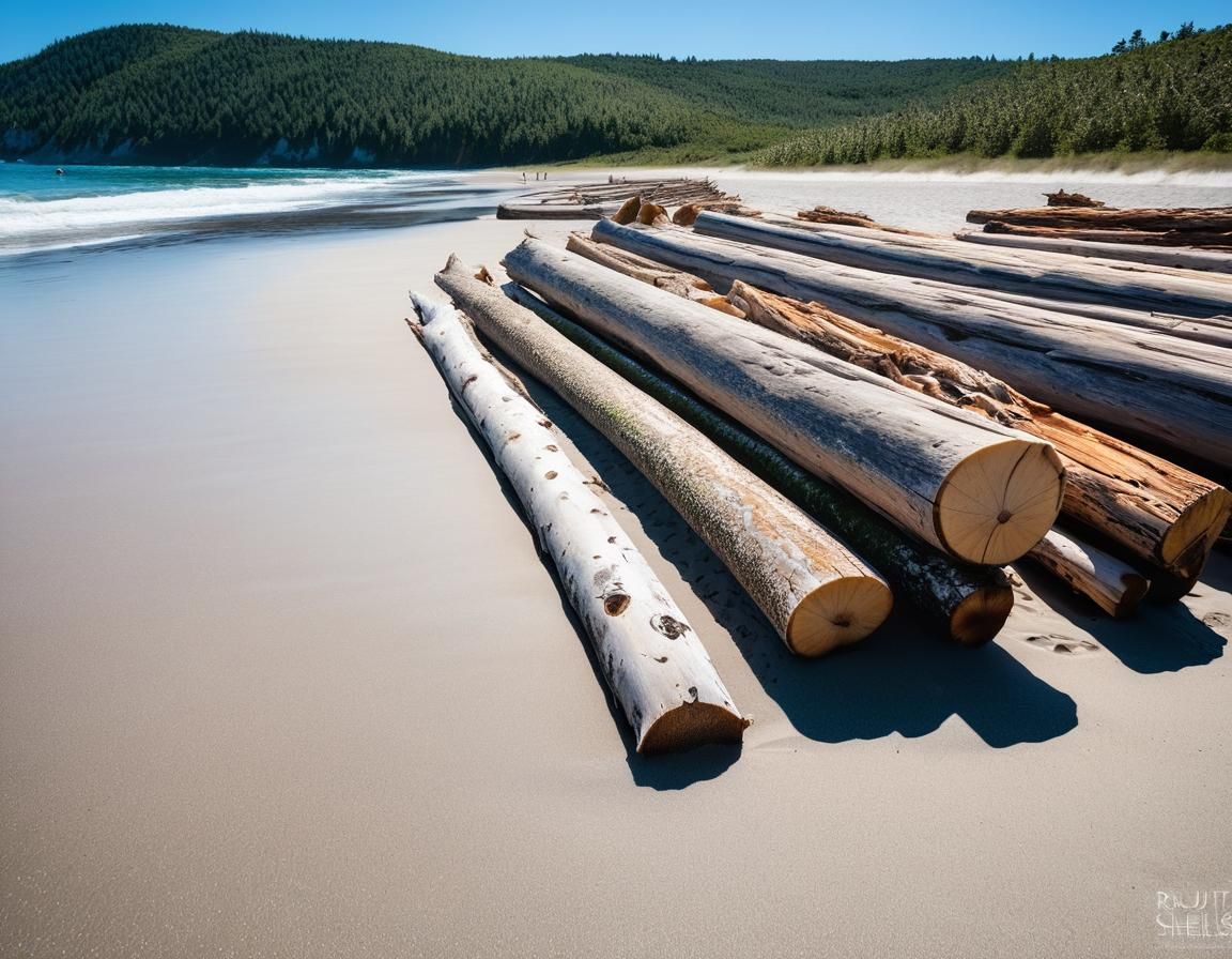 Serene Driftwood Logs on a Sunny Beach