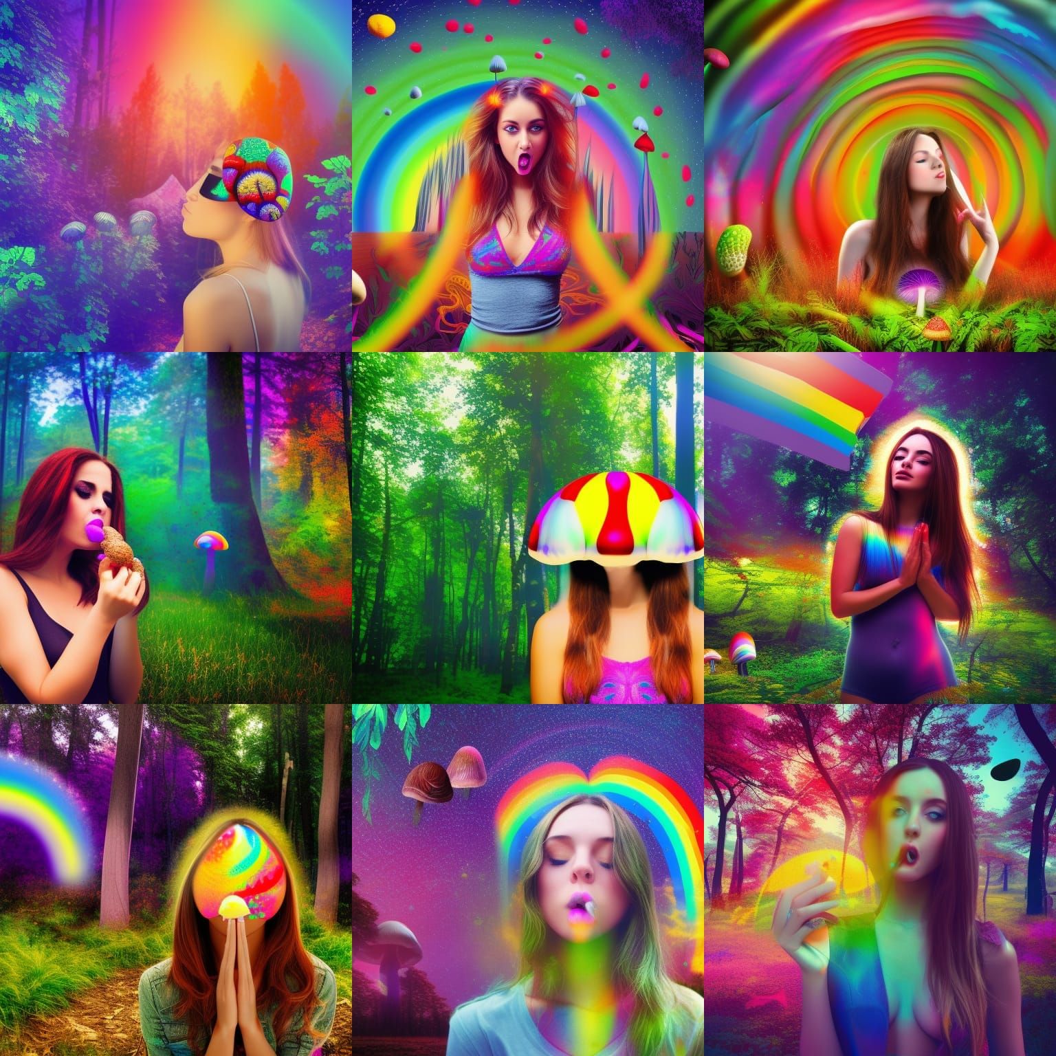 Psychedelic Mushroom Trip: Vivid Holographic Illustration