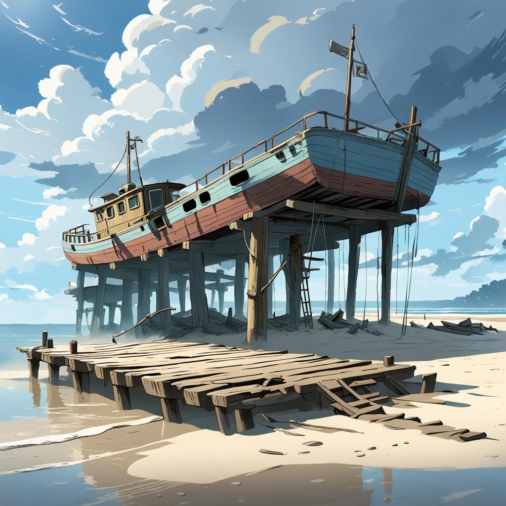 Desolate Beach Scene in Studio Ghibli Style