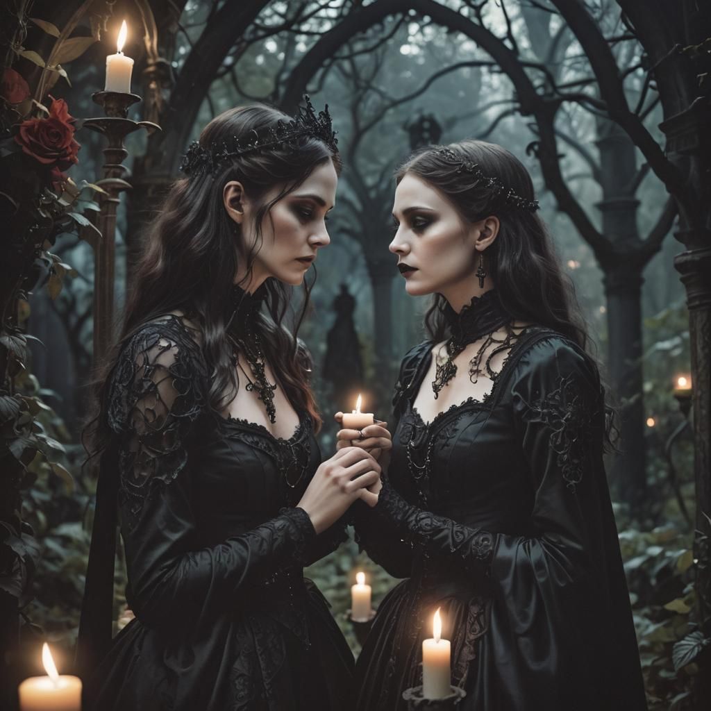 Mystical Gothic Garden Scene in Detailed Matte Painting Styl...