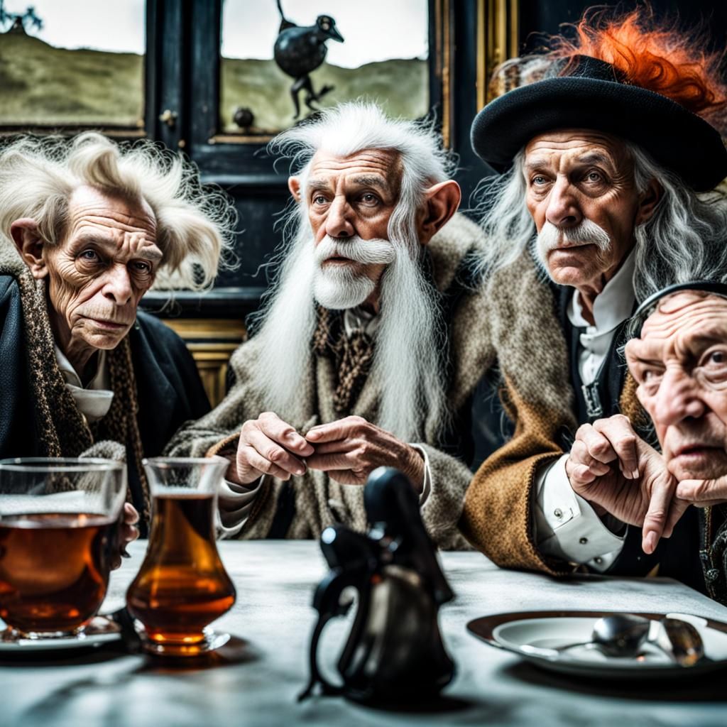 Surreal Alien Restaurant Celebration in Gritty Style