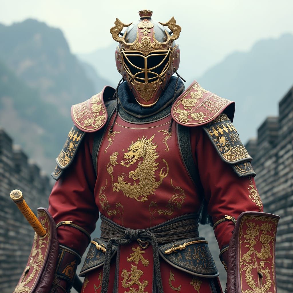 Hockey Goalie in Ancient Ming Dynasty Armor, Standing Proud ...