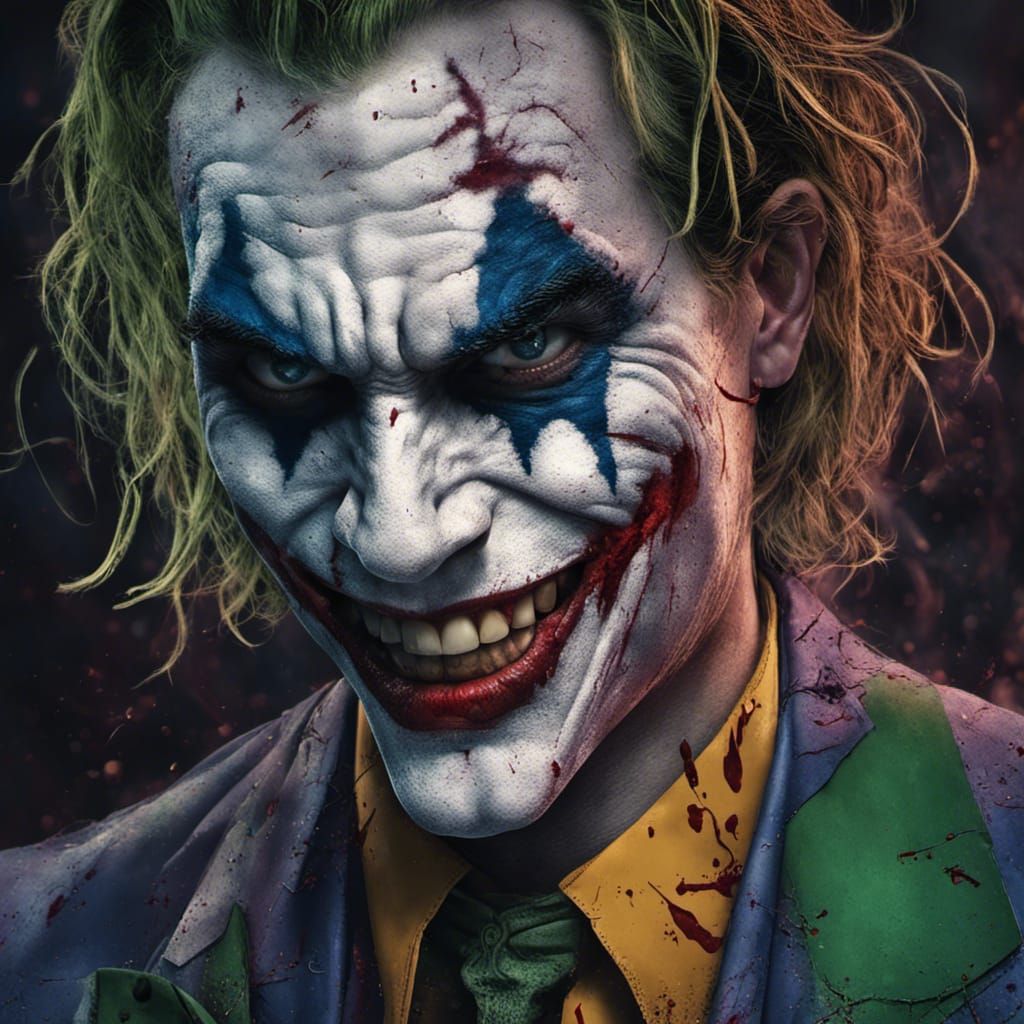 Disturbing Joker Portrait with Stitched Face, Digital Art