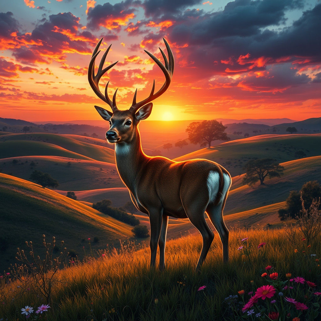 Deer in Texas Sunset: Atmospheric Matte Painting