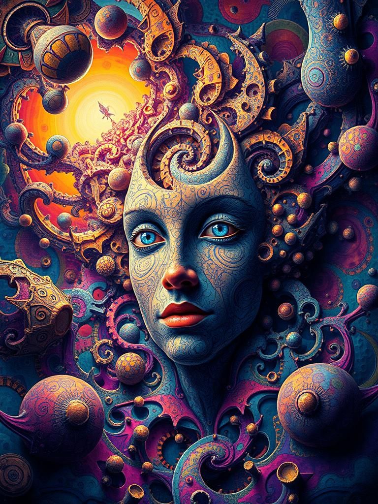 Surreal Fractal Face in Psychedelic Dreamscape