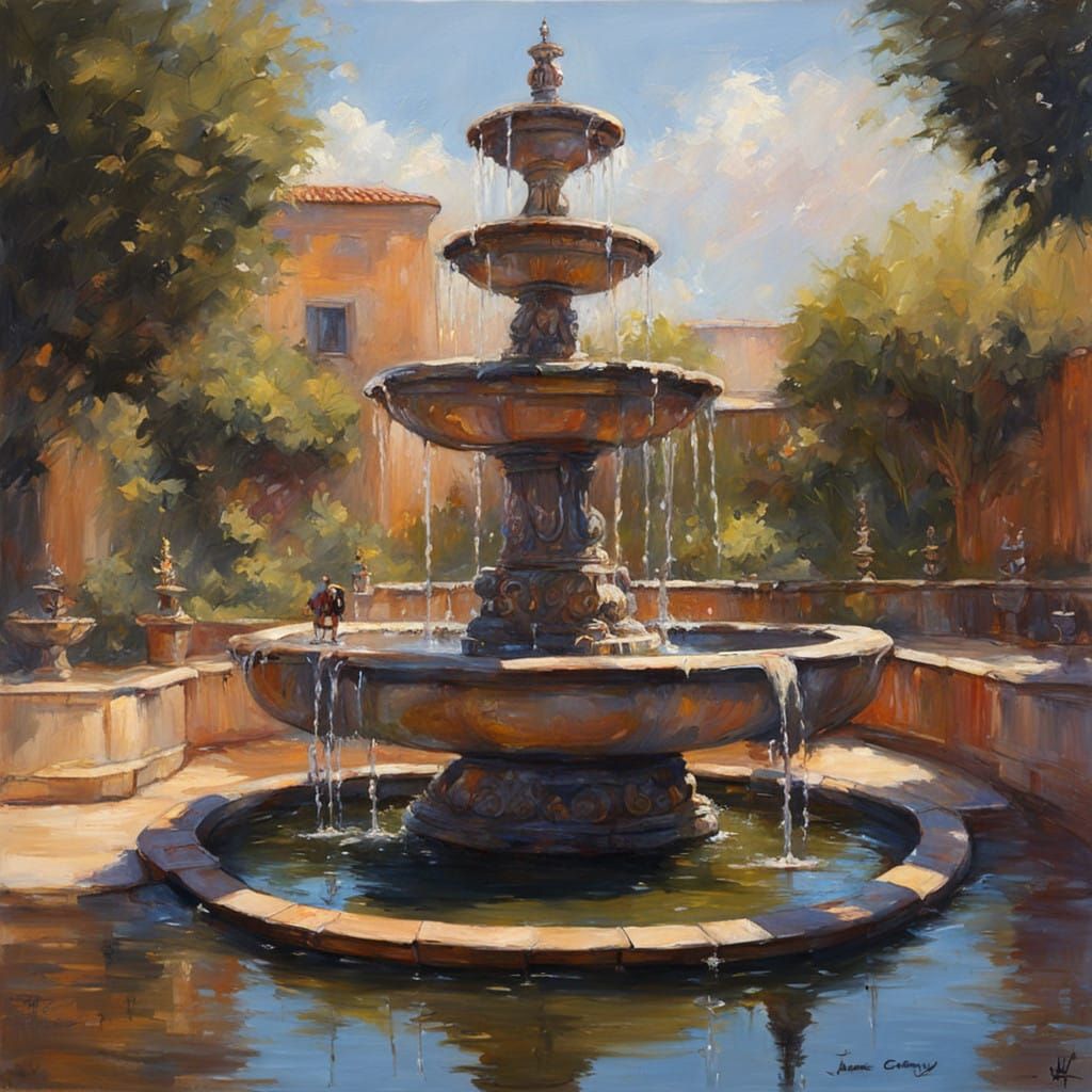 Vibrant Waterfall in Whimsical Oil Painting