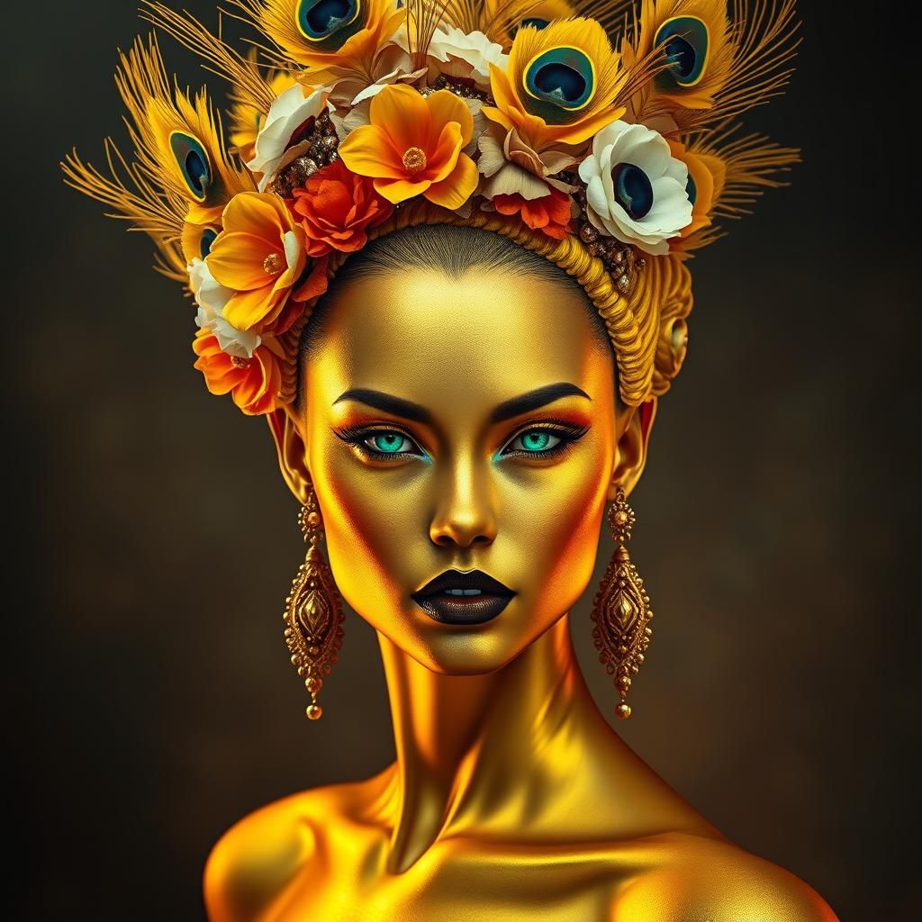 Golden Woman with Peacock Feathers, Matte Painting