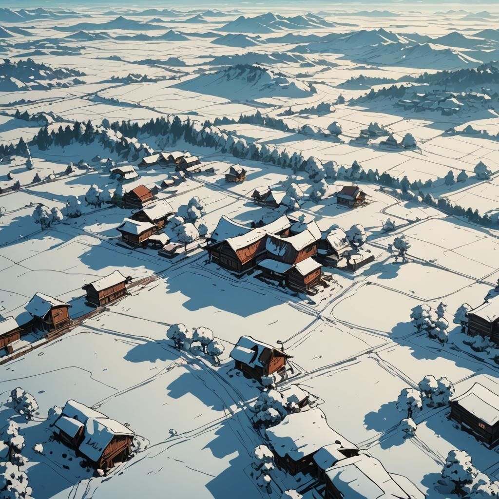 Snowy Plain in Cel-Shaded Anime Style