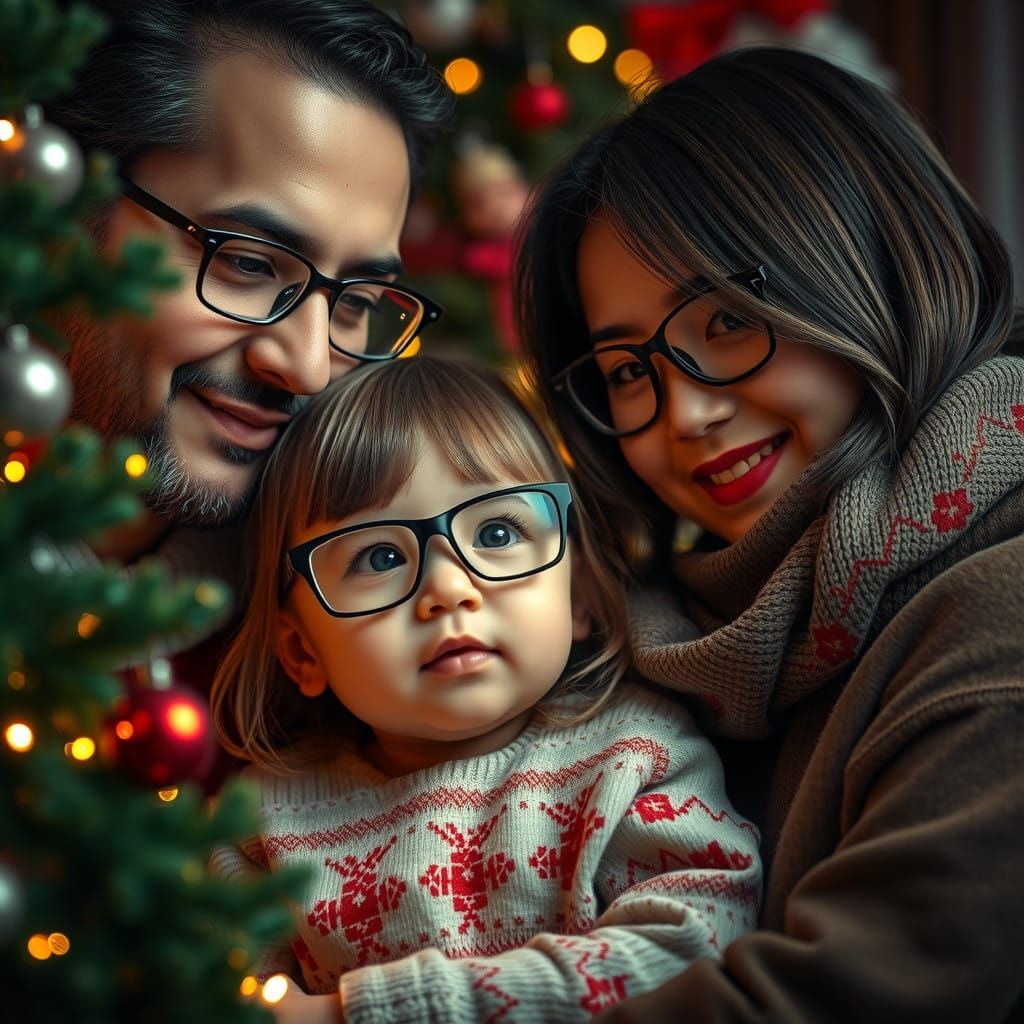 A Young Family's Christmas Moment in Stunning Hyperrealism