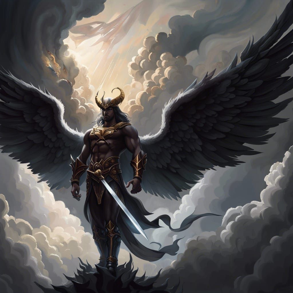 Fallen Archangel Lucifer in Hellish Landscape