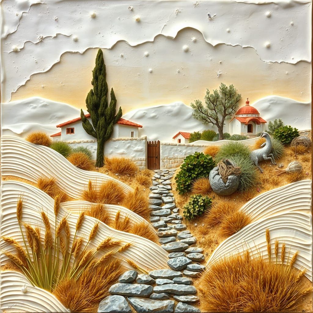 Serene Spring Landscape in Textured Encaustic Technique