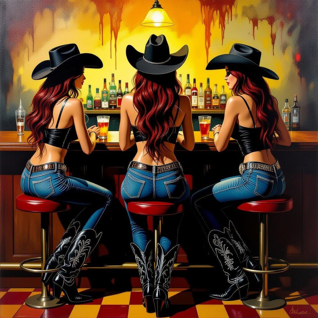 Cowgirl At Surreal Western Bar