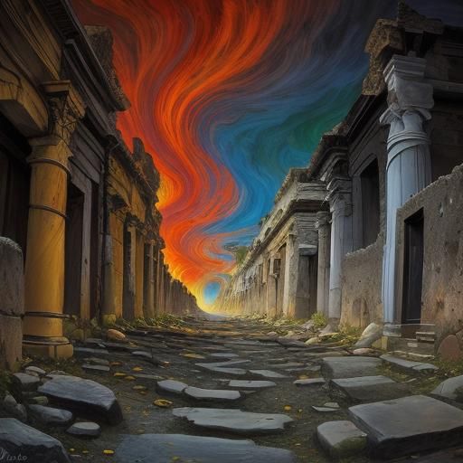 Pompeii Eruption in Surreal Photorealistic Style