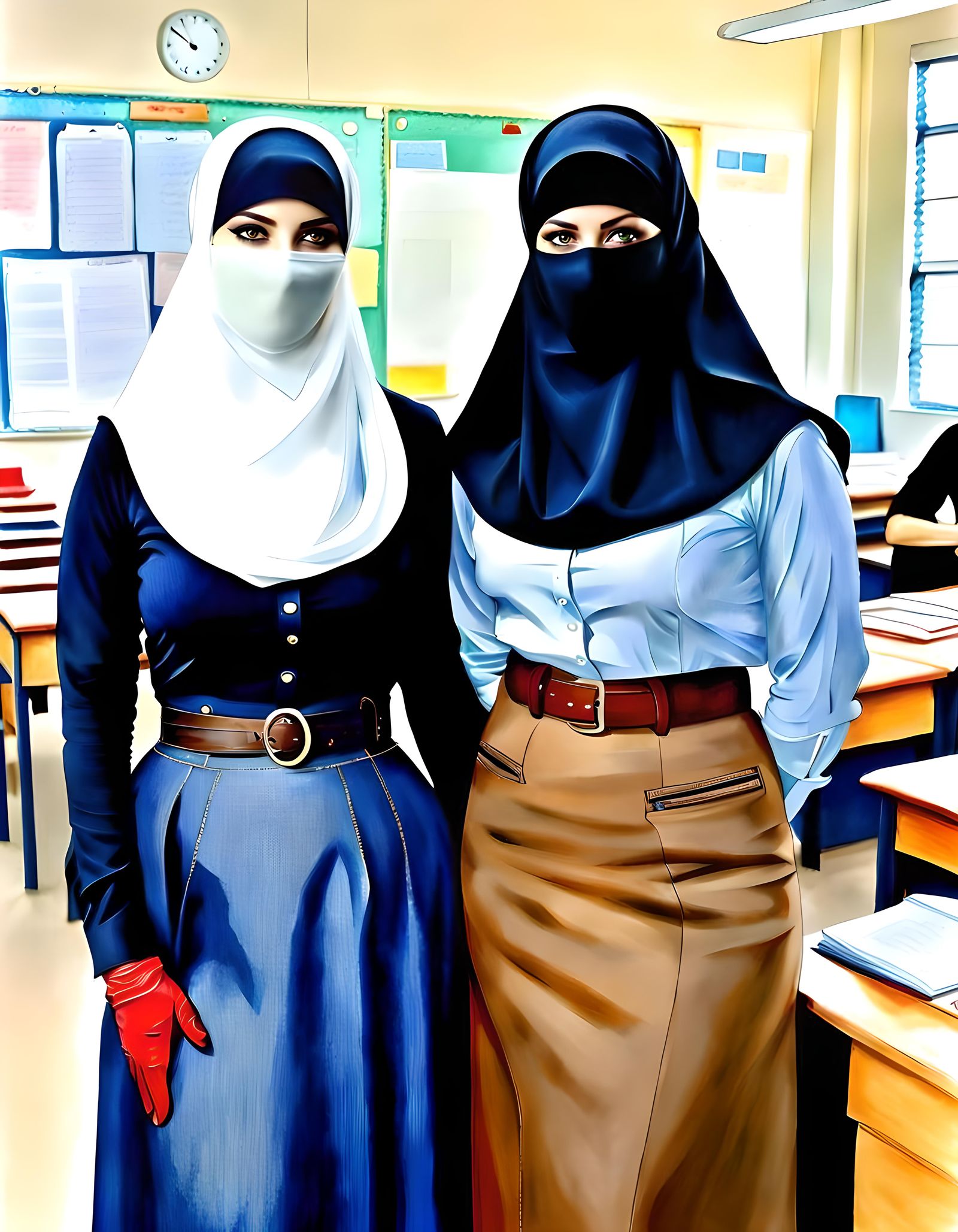 Niqabi Teachers Portrait in Watercolor Style