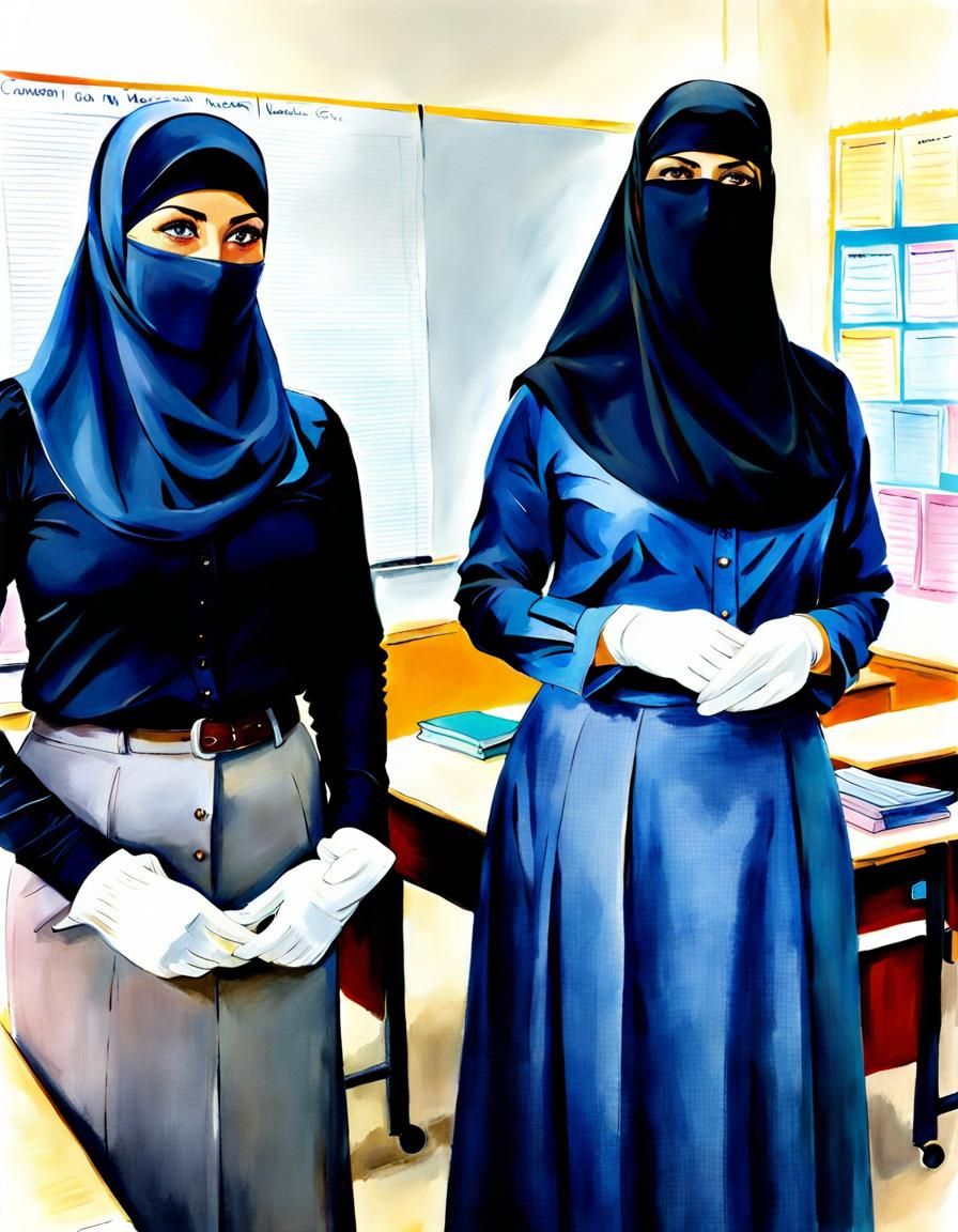 Watercolor Portrait of Two Niqabi Teachers