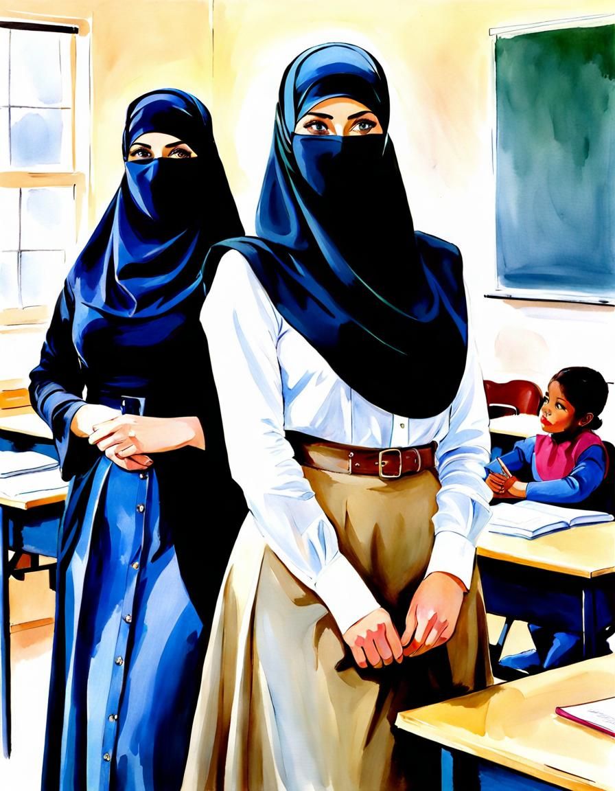 Niqabi Teachers Portrait in Watercolor Style