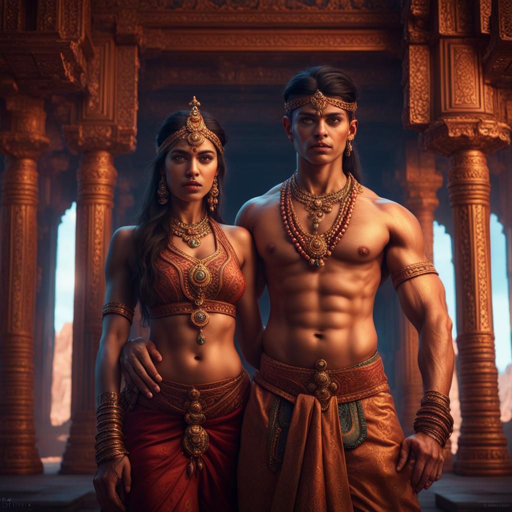 Tantric Couple Portrait Inside Indian Temple